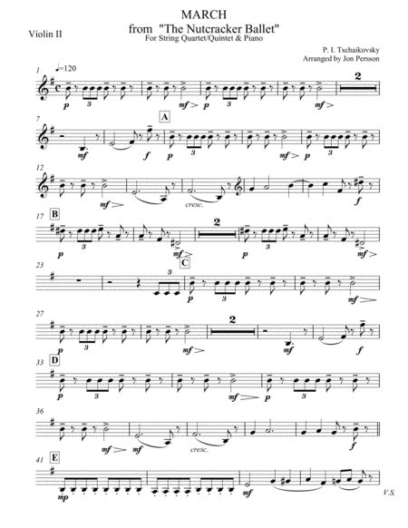 Nutcracker Ballet March For Strings And Piano Violin 2 Part Sheet Music