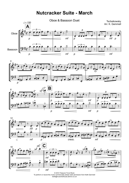 Free Sheet Music Nutcracker Suite March Oboe Bassoon Duet