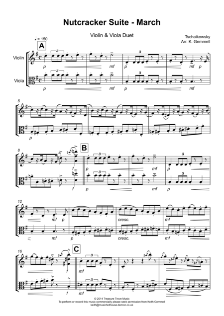 Free Sheet Music Nutcracker Suite March Violin Viola Duet Duet