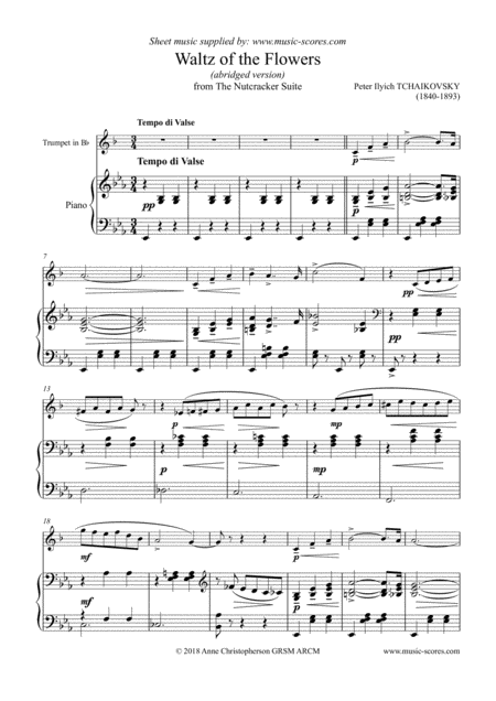 Free Sheet Music Nutcracker Suite Waltz Of The Flowers Trumpet And Piano