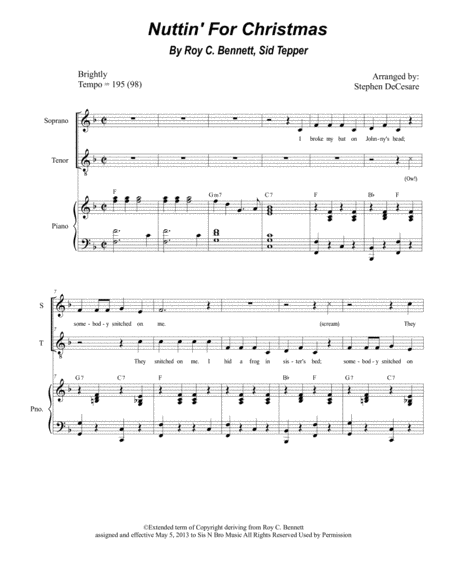 Free Sheet Music Nuttin For Christmas For 2 Part Choir Soprano And Tenor