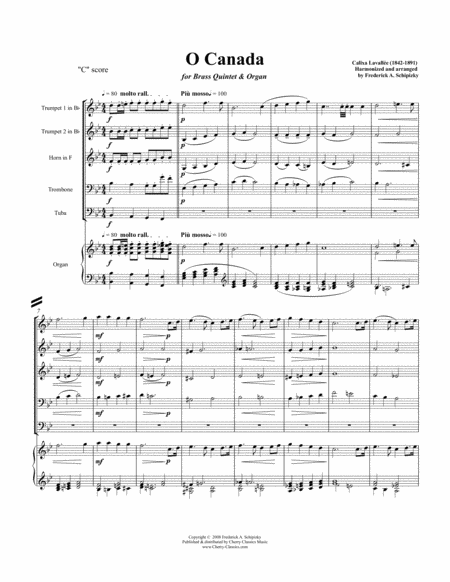 Free Sheet Music O Canada For Brass Quintet