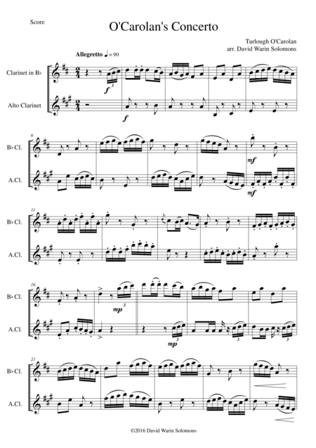 O Carolans Concerto For Clarinet And Alto Clarinet Sheet Music