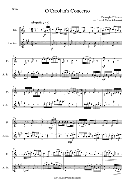 O Carolans Concerto For Flute And Alto Saxophone Sheet Music