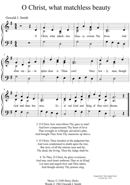 Free Sheet Music O Christ What Matchless Beauty A New Tune To A Wonderful Oswald Smith Poem