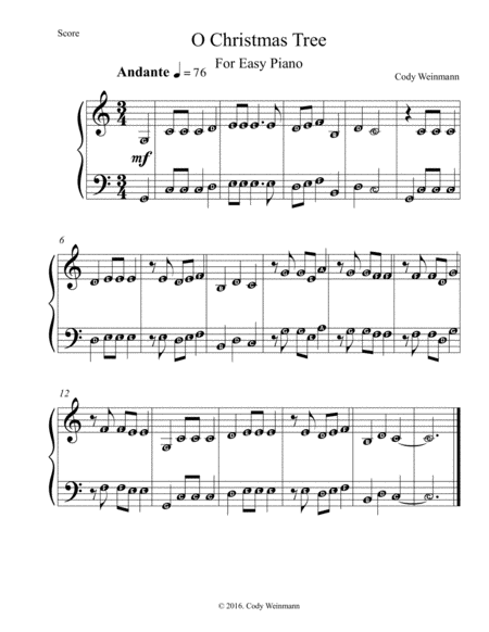 Free Sheet Music O Christmas Tree For Easy Piano