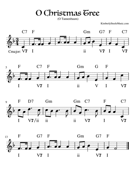 Free Sheet Music O Christmas Tree Lead Sheet With Figured Bass In F