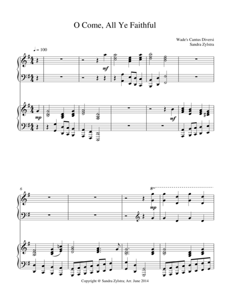 O Come All Ye Faithful 2 Piano Duet Sheet Music