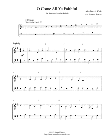 Free Sheet Music O Come All Ye Faithful Adeste Fidelis For 3 Octave Handbell Choir