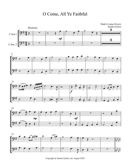 Free Sheet Music O Come All Ye Faithful Bass C Instrument Duet Parts Only