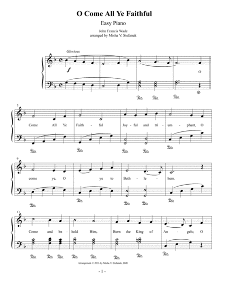 O Come All Ye Faithful Easy Piano Sheet Music