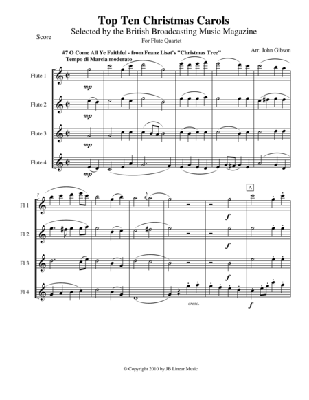 Free Sheet Music O Come All Ye Faithful For Flute Quartet