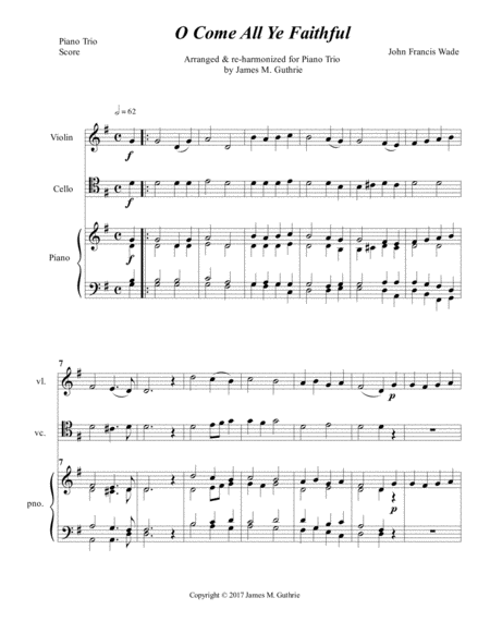 O Come All Ye Faithful For Piano Trio Sheet Music