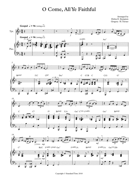 O Come All Ye Faithful For Trumpet With Piano Accompaniment Gospel Sheet Music