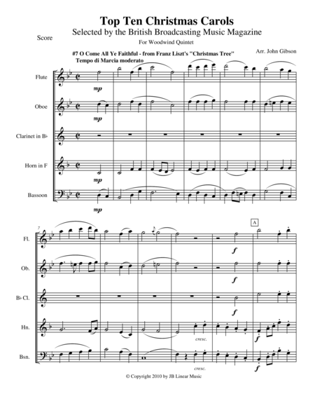 O Come All Ye Faithful For Woodwind Quintet Sheet Music