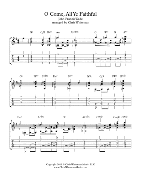 O Come All Ye Faithful Jazz Guitar Chord Melody Sheet Music