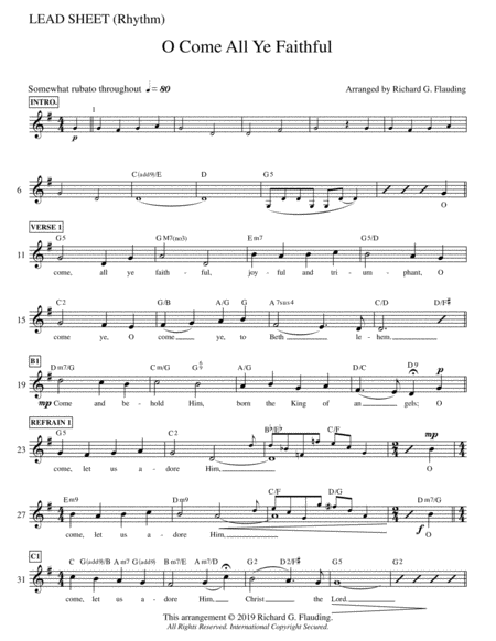 Free Sheet Music O Come All Ye Faithful Lead Sheet Rhythm