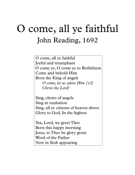 O Come All Ye Faithful Sing Along For String Quartet Sheet Music