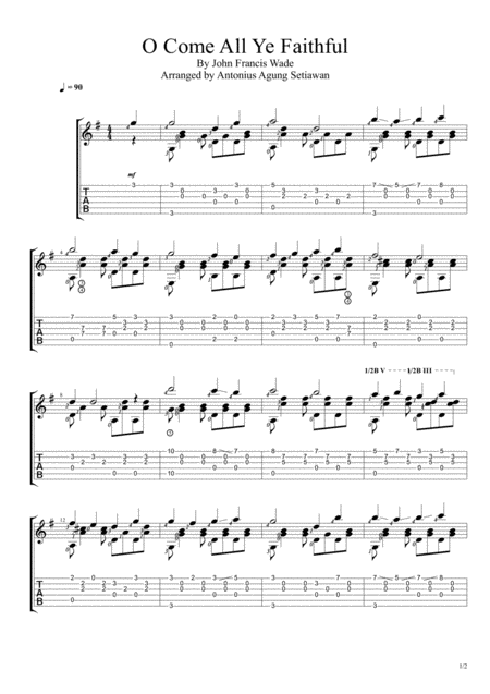 O Come All Ye Faithful Solo Guitar Tablature Sheet Music