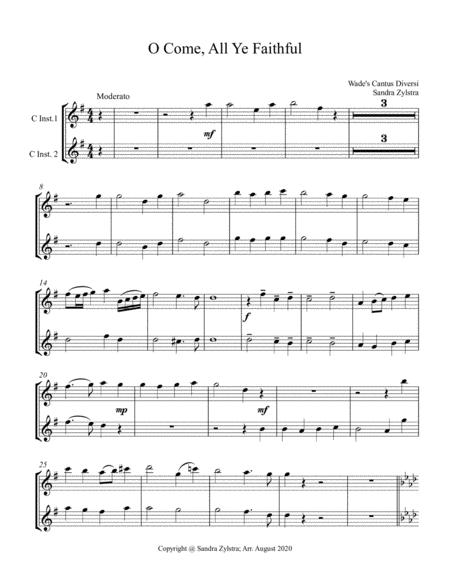 Free Sheet Music O Come All Ye Faithful Treble C Instrument Duet Parts Only