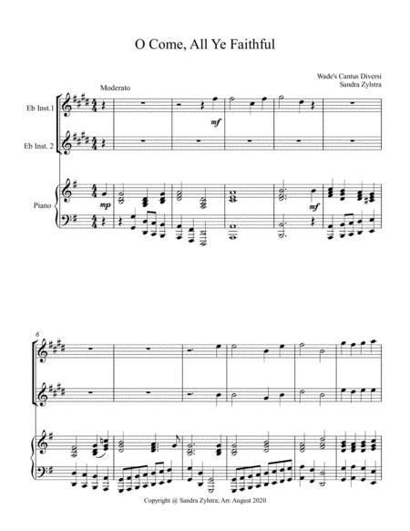 Free Sheet Music O Come All Ye Faithful Treble Eb Instrument Duet Parts Only