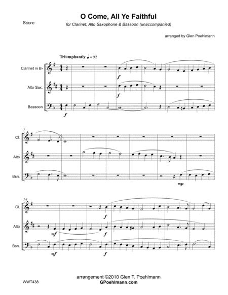 Free Sheet Music O Come All Ye Faithful Woodwind Trio Clarinet Alto Sax Bassoon Unaccompanied