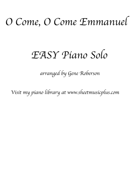 O Come O Come Emanuel Easy Piano Sheet Music