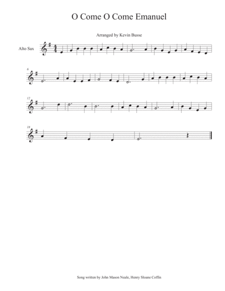 O Come O Come Emmanuel Alto Sax Sheet Music