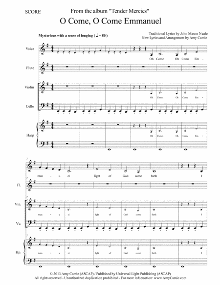 O Come O Come Emmanuel Chamber Ensemble With Harp Flute Violin Cello Solo Voice Sheet Music