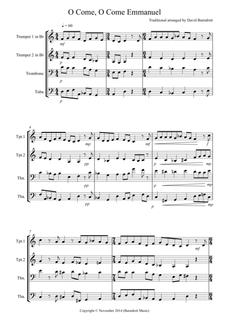 O Come O Come Emmanuel For Brass Quartet Sheet Music