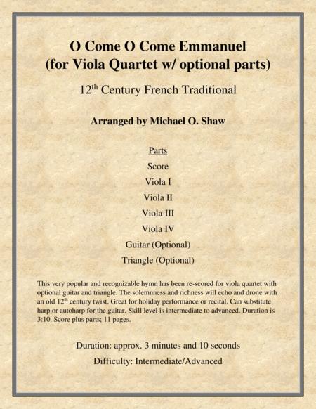 O Come O Come Emmanuel For Viola Quartet With Optional Guitar And Triangle Sheet Music