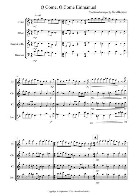 O Come O Come Emmanuel For Wind Quartet Sheet Music