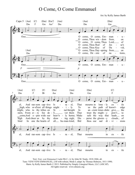 Free Sheet Music O Come O Come Emmanuel Mens Choral Arrangement