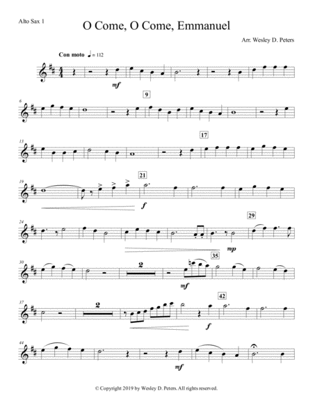 O Come O Come Emmanuel Sax Quartet Sheet Music