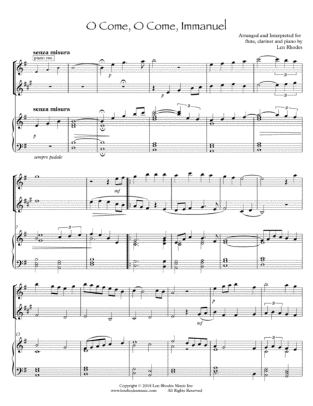 O Come O Come Immanuel A Contemporary Arrangement For Flute Clarinet And Piano Sheet Music