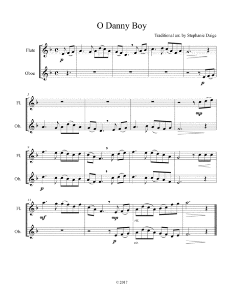 O Danny Boy For Flute And Oboe Duet Sheet Music