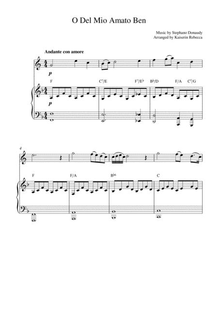 Free Sheet Music O Del Mio Amato Ben English Horn Solo And Piano Accompaniment