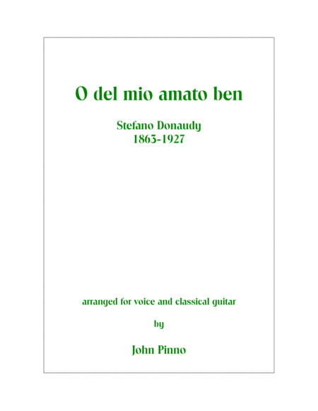 Free Sheet Music O Del Mio Amato Ben Stefano Donaudy For Soprano Voice And Classical Guitar