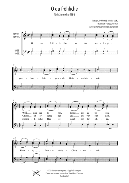 Free Sheet Music O Du Frhliche Fr Mnnerchor Ttbb Acapella Weihnachten