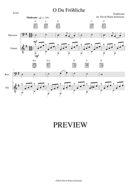Free Sheet Music O Du Frhliche O Sanctissima For Bassoon And Guitar Simple Version
