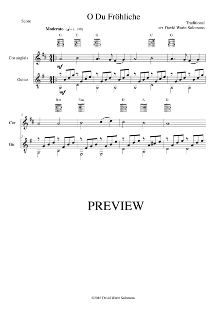 O Du Frhliche O Sanctissima For Cor Anglais And Guitar Simple Version Sheet Music