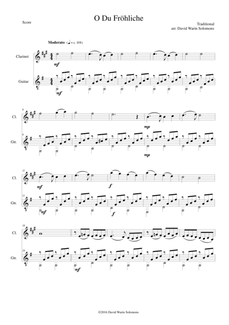 Free Sheet Music O Du Frhliche O Sanctissima With Variations For Clarinet And Guitar