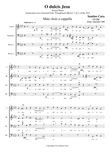 O Dulcis Jesu Sacred Motet For Male Choir A Cappella Sheet Music