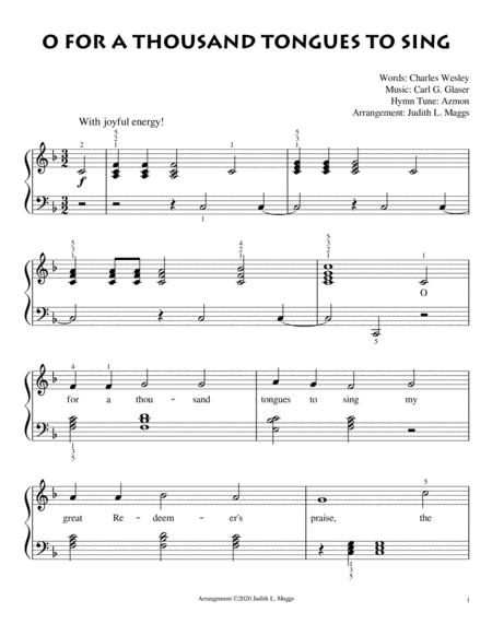 O For A Thousand Tongues To Sing Easy Piano Sheet Music