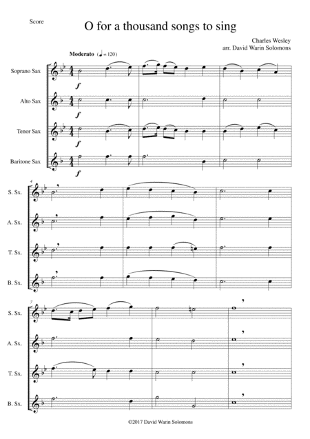 O For A Thousand Tongues To Sing For Saxophone Quartet Sheet Music