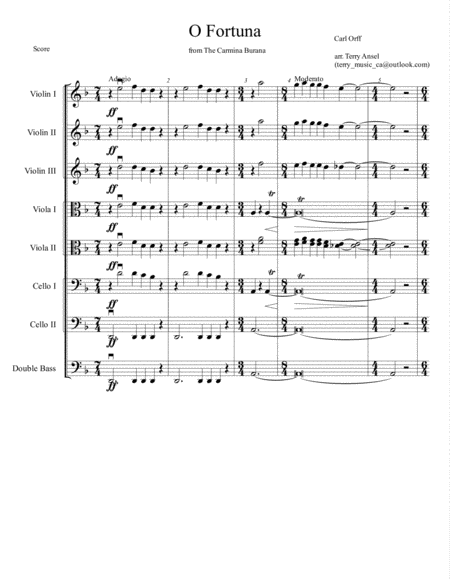 Free Sheet Music O Fortuna From Carmina Burana Arr For String Orchestra