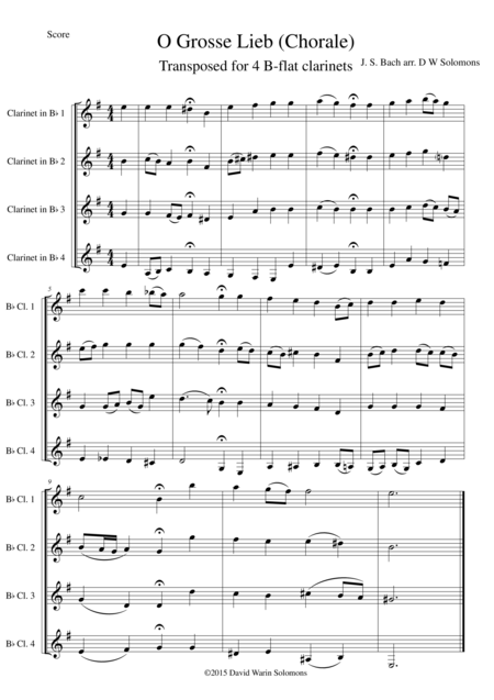 Free Sheet Music O Grosse Lieb For 4 B Flat Clarinets