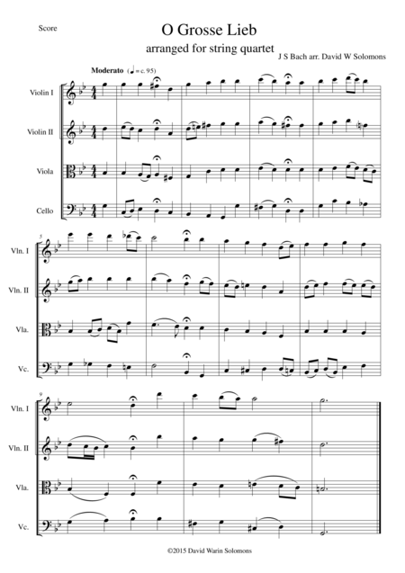 O Grosse Lieb For String Quartet Sheet Music