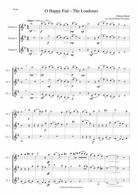 O Happy Fair The Loadstars For Clarinet Trio Sheet Music