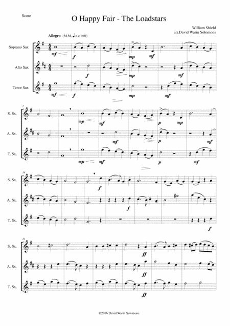 O Happy Fair The Loadstars For Saxophone Trio Sheet Music